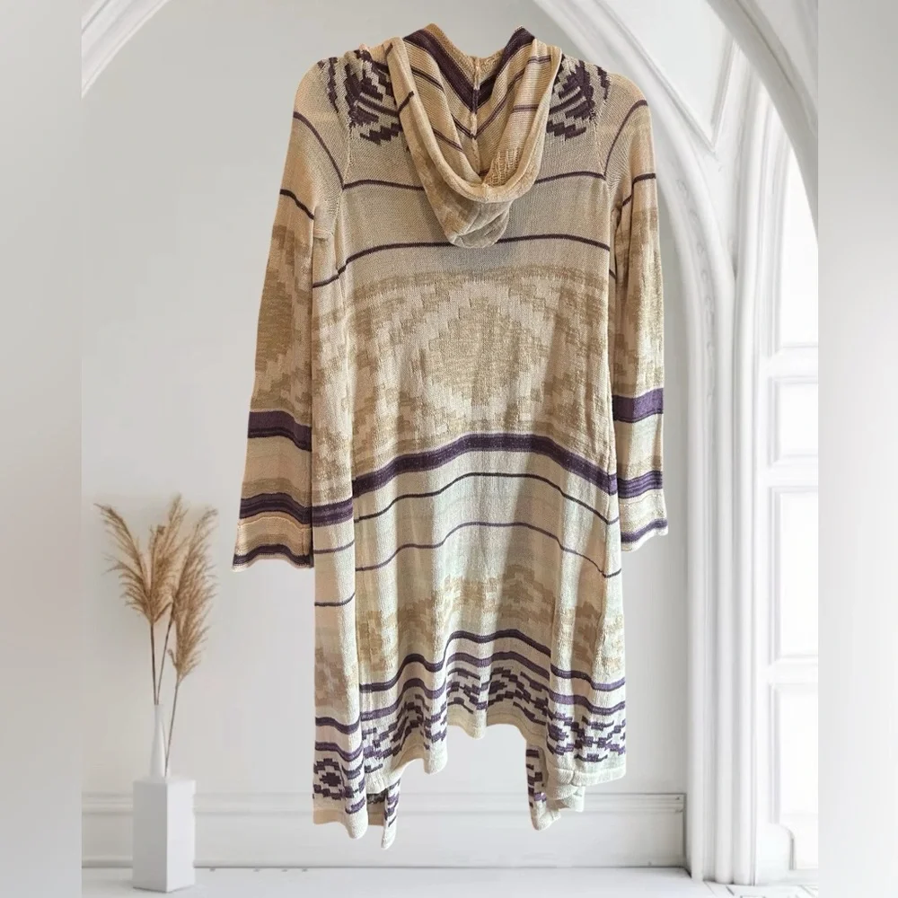 VINTAGE Y2K MUDD Long Duster Cardigan Aztec Print Hooded Sweater‎ S